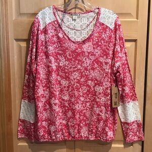 New Ruff Hewn Floral Linen Long Sleeve Blouse